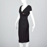 1950s Black Dress with Shawl Collar and Low Cut Front