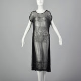 1920s Beaded Sheer Black Dress with Hip Sashes