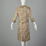 XS 1960s Silk Skirt Suit with Garden Theme Print