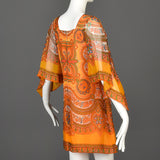 1960s Saks Fifth Avenue Silk Micro Mini Dress with Angel Sleeves