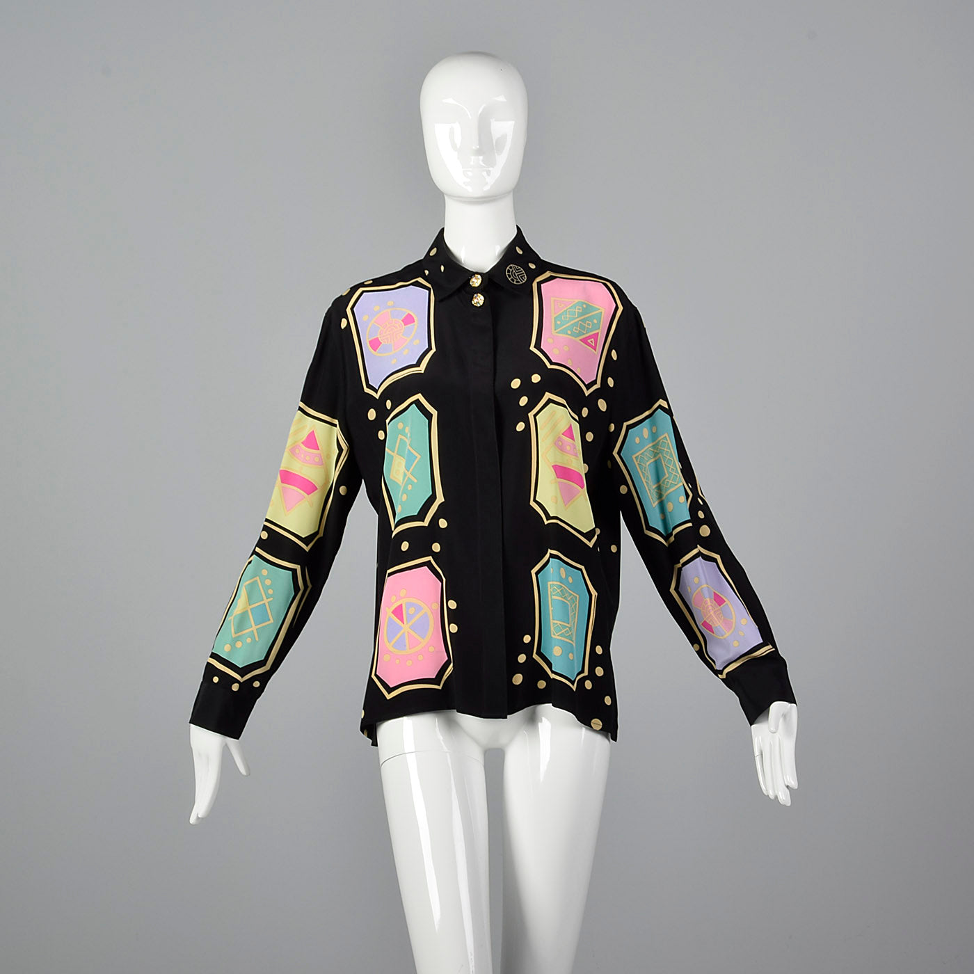 1990s Louis Feraud Silky Geometric Print Blouse