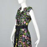 1970s Black Floral Maxi Dress