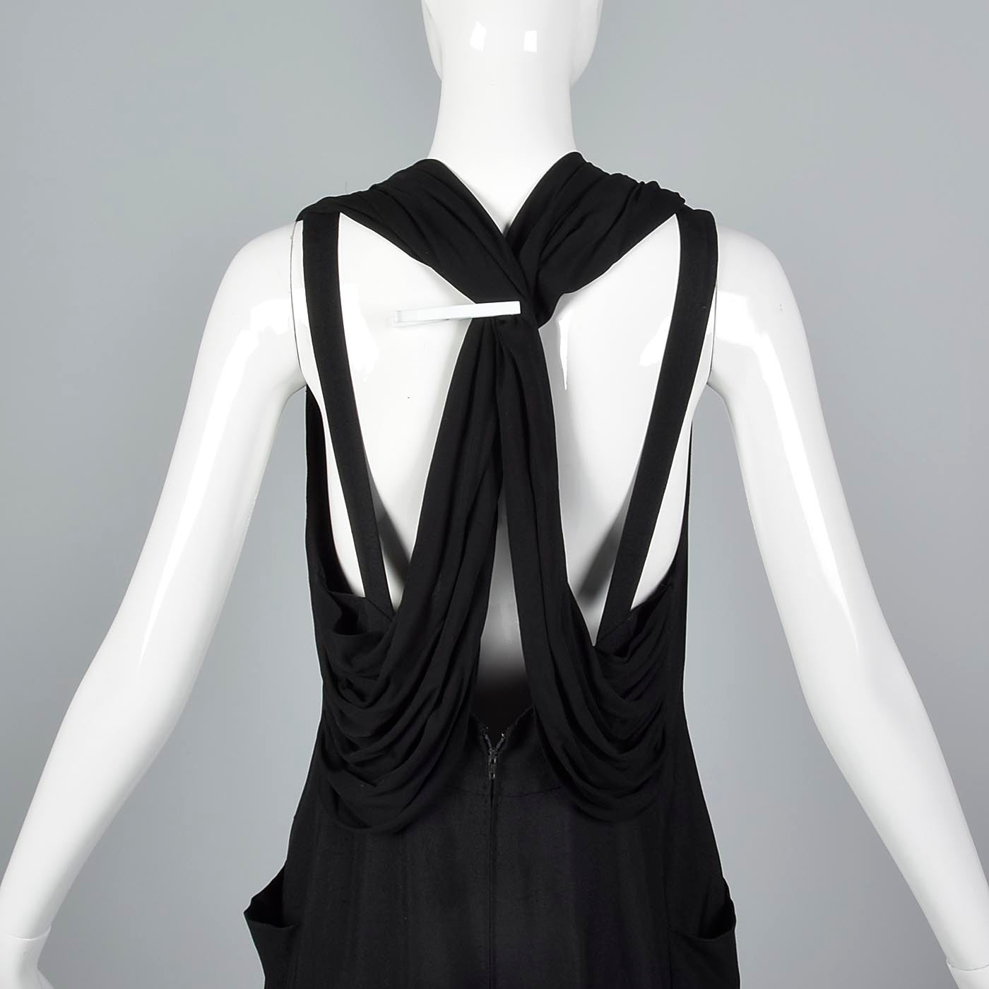 1960s Chloé Black Linen Dress with Draped Silk Jersey Back