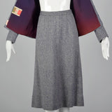 1960s Blue and White Wool Tweed Skirt Suit