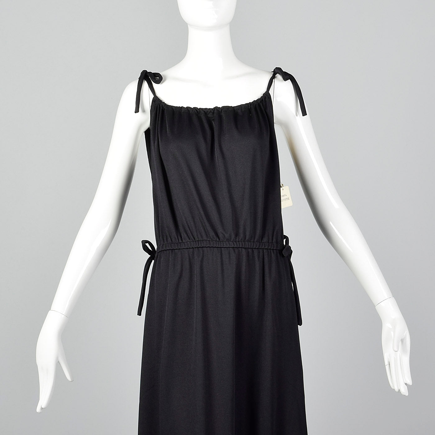 1970s Black Maxi Dress with Faux Drawstring Details