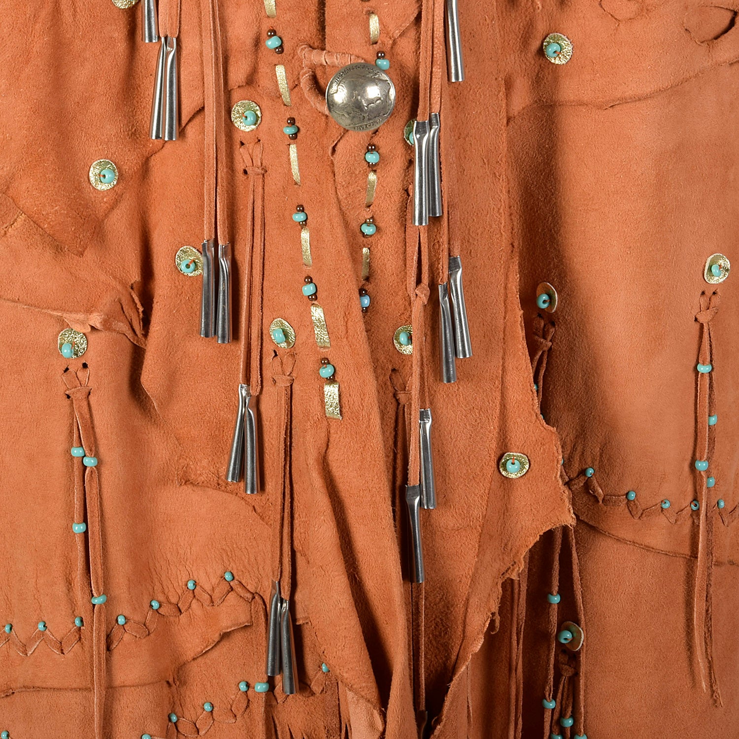 Native American Inspired Suede Leather Dress Bohemian Beaded Fringe Festival Jacket