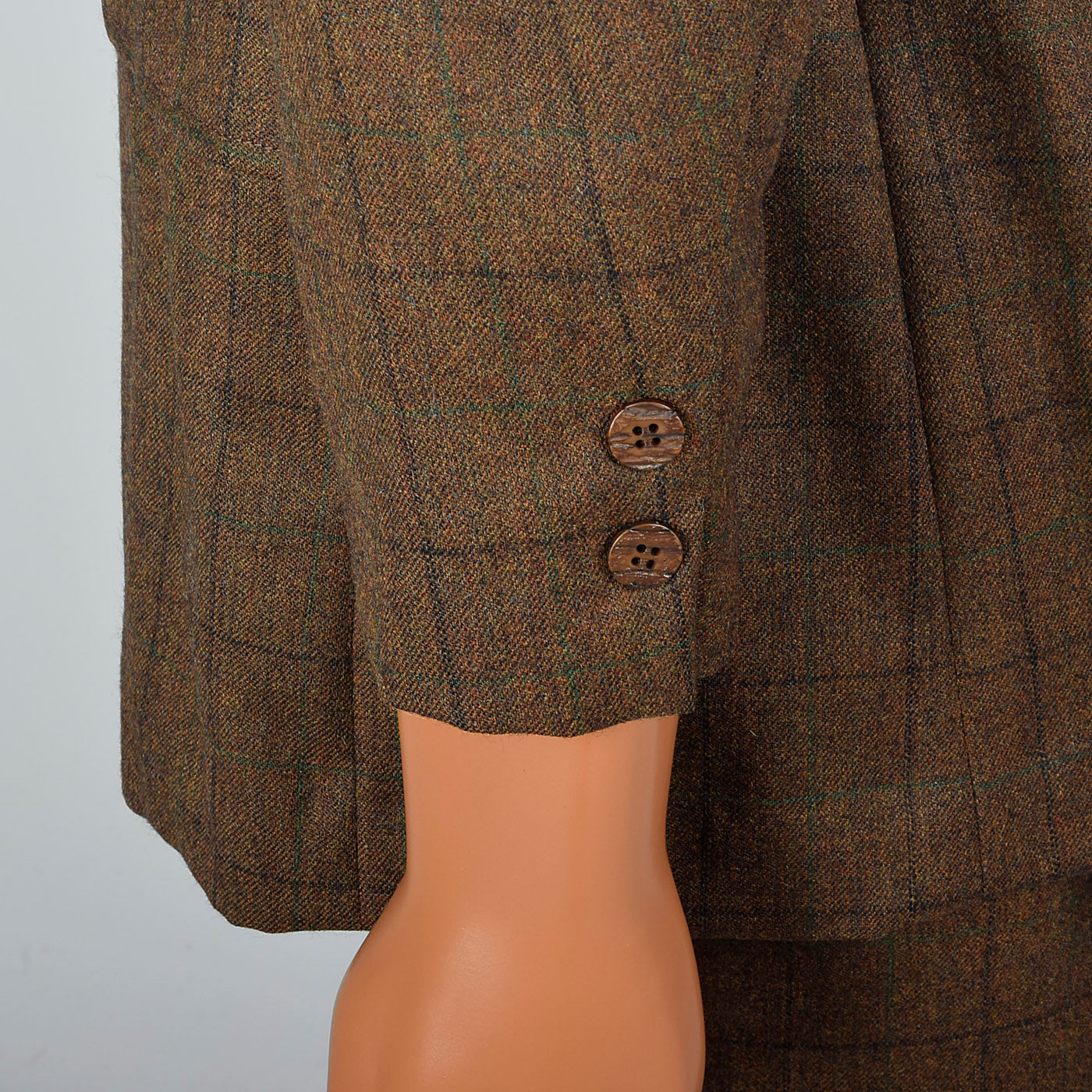 1970s Mens Brown Wool Windowpane Suit