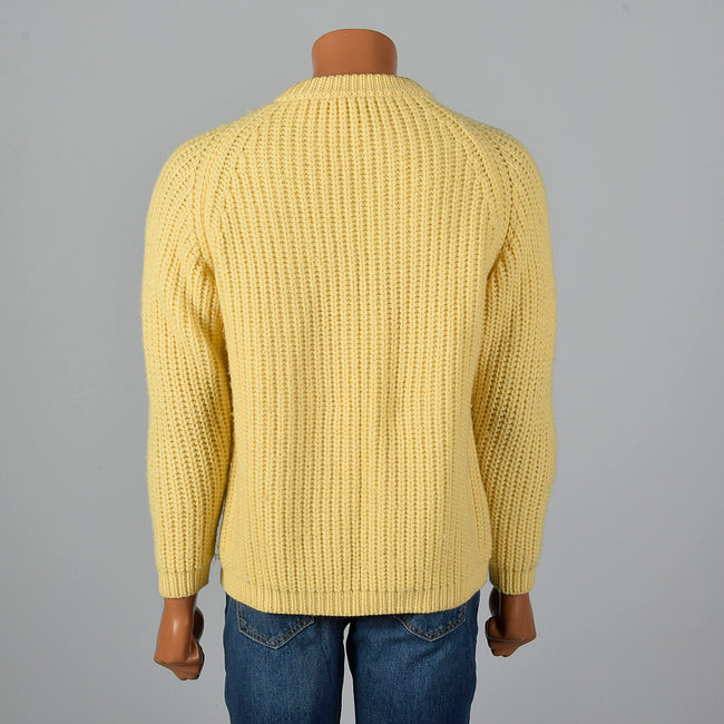 1960s Mens Yellow Chunky Knit Wool Sweater
