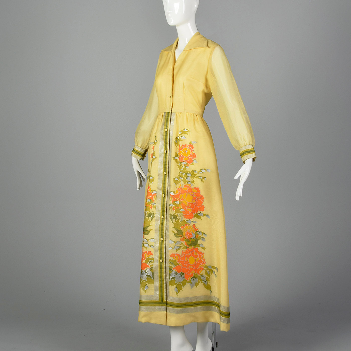 1970s Alfred Shaheen Yellow Maxi Dress