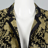 1980s Lillie Rubin Black and Metallic Gold Brocade Bolero Jacket