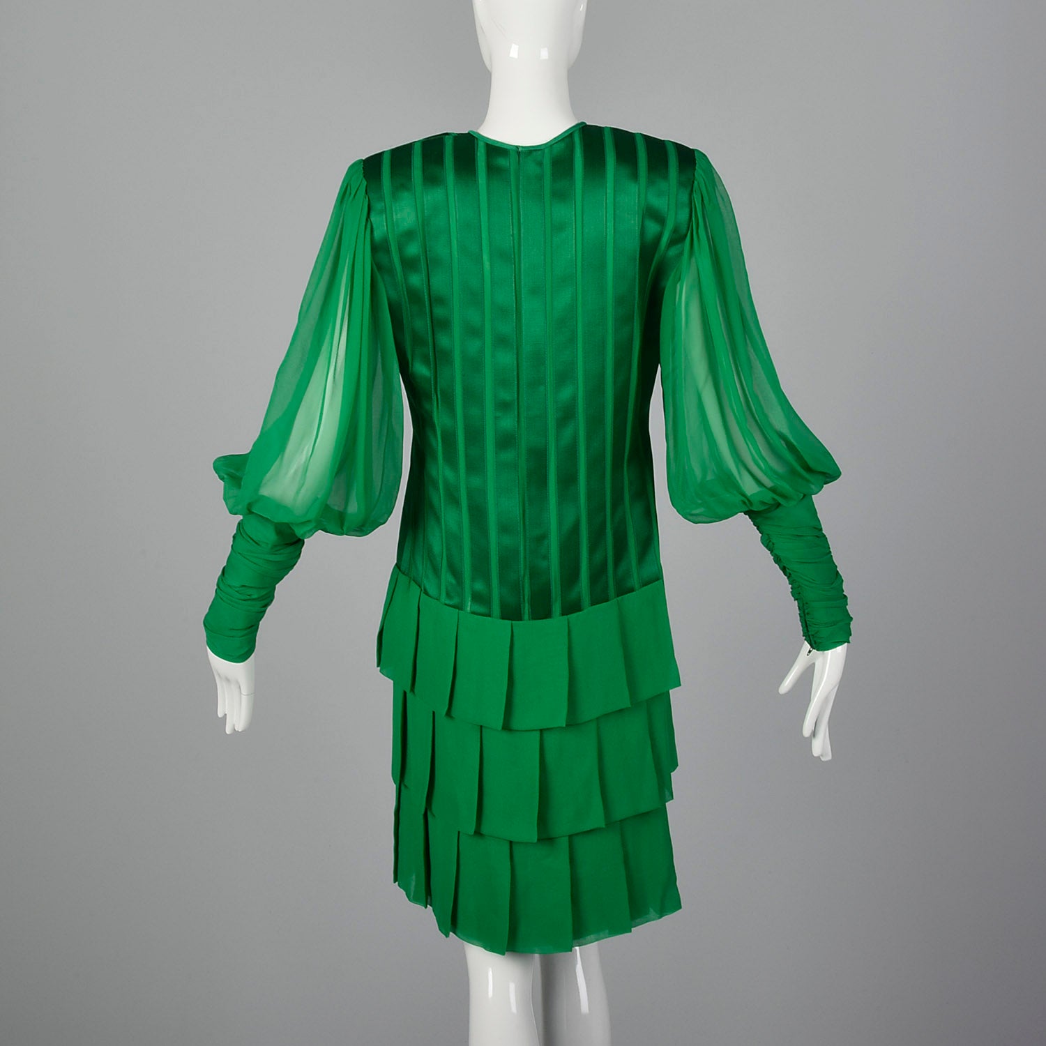 Small Galanos 1980s Emerald Green Silk Dress