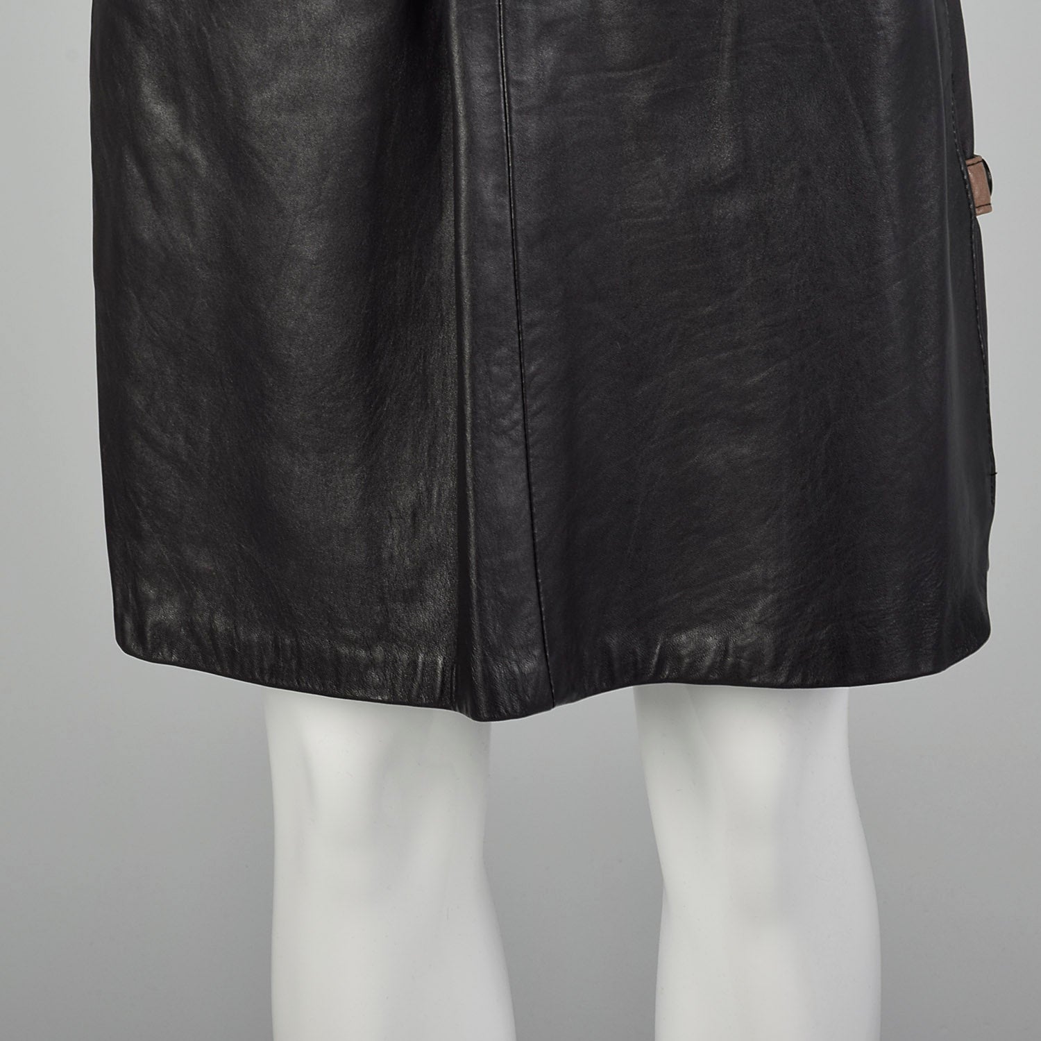 XXS 1990s Black Leather A-Line Skirt