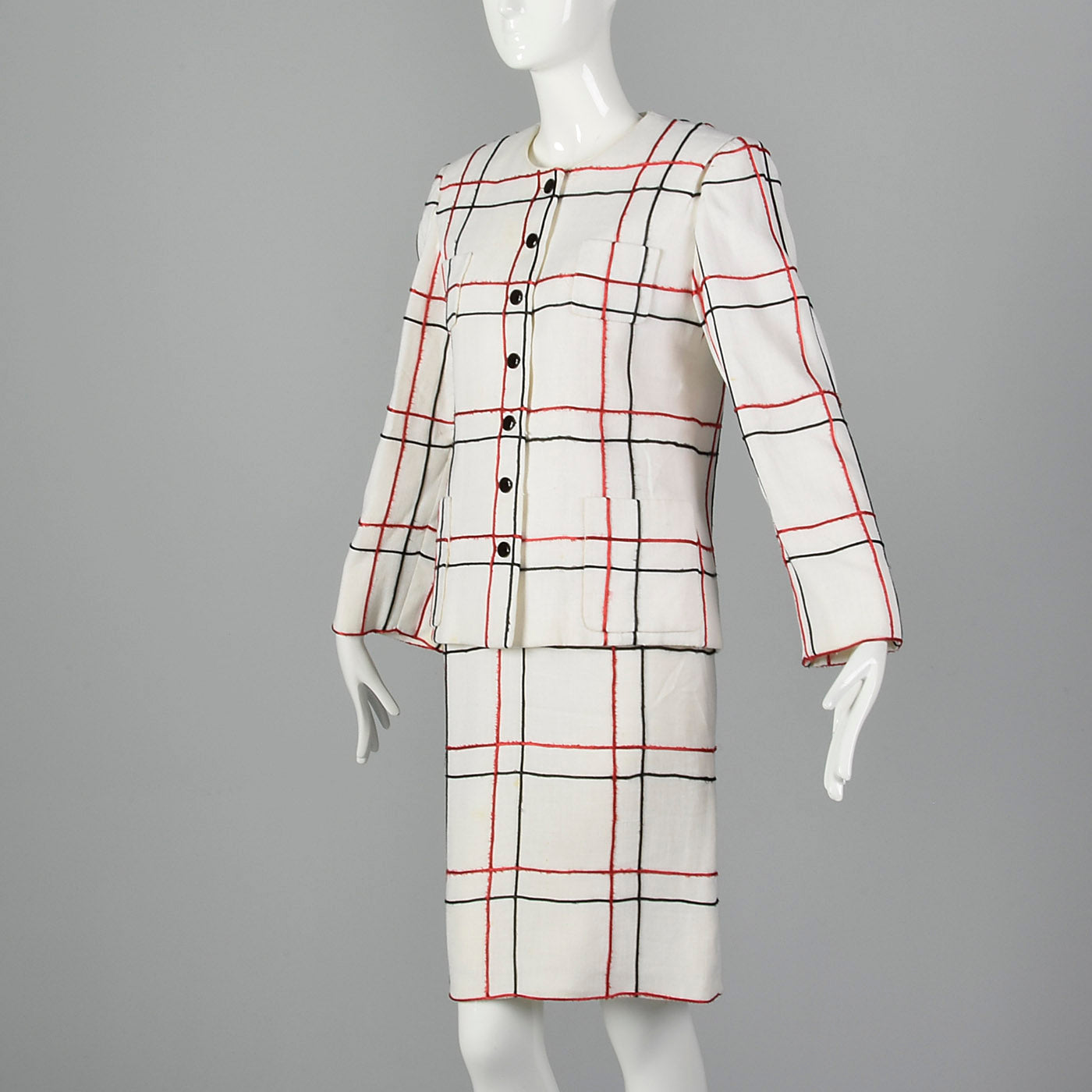 Small 1980s Michael Novarese Skirt Suit Windowpane Check