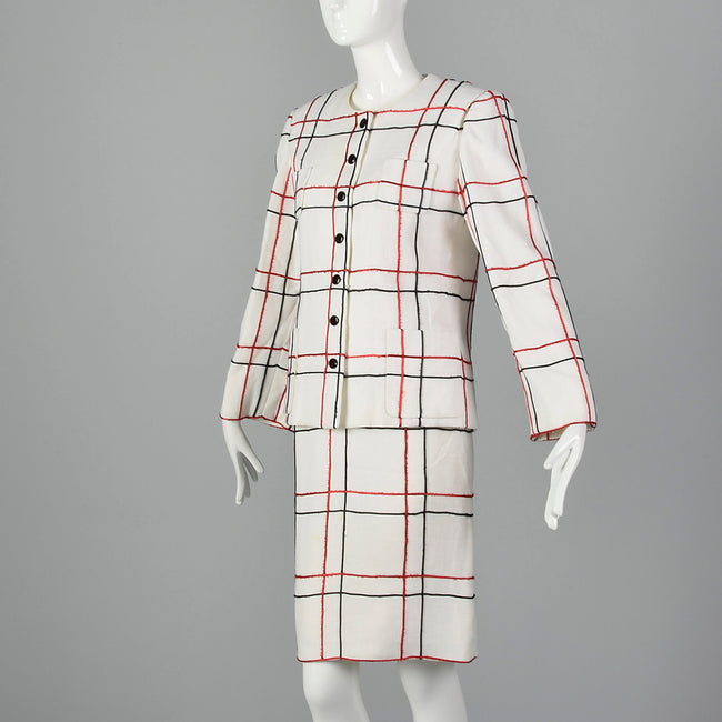 Small 1980s Michael Novarese Skirt Suit Windowpane Check