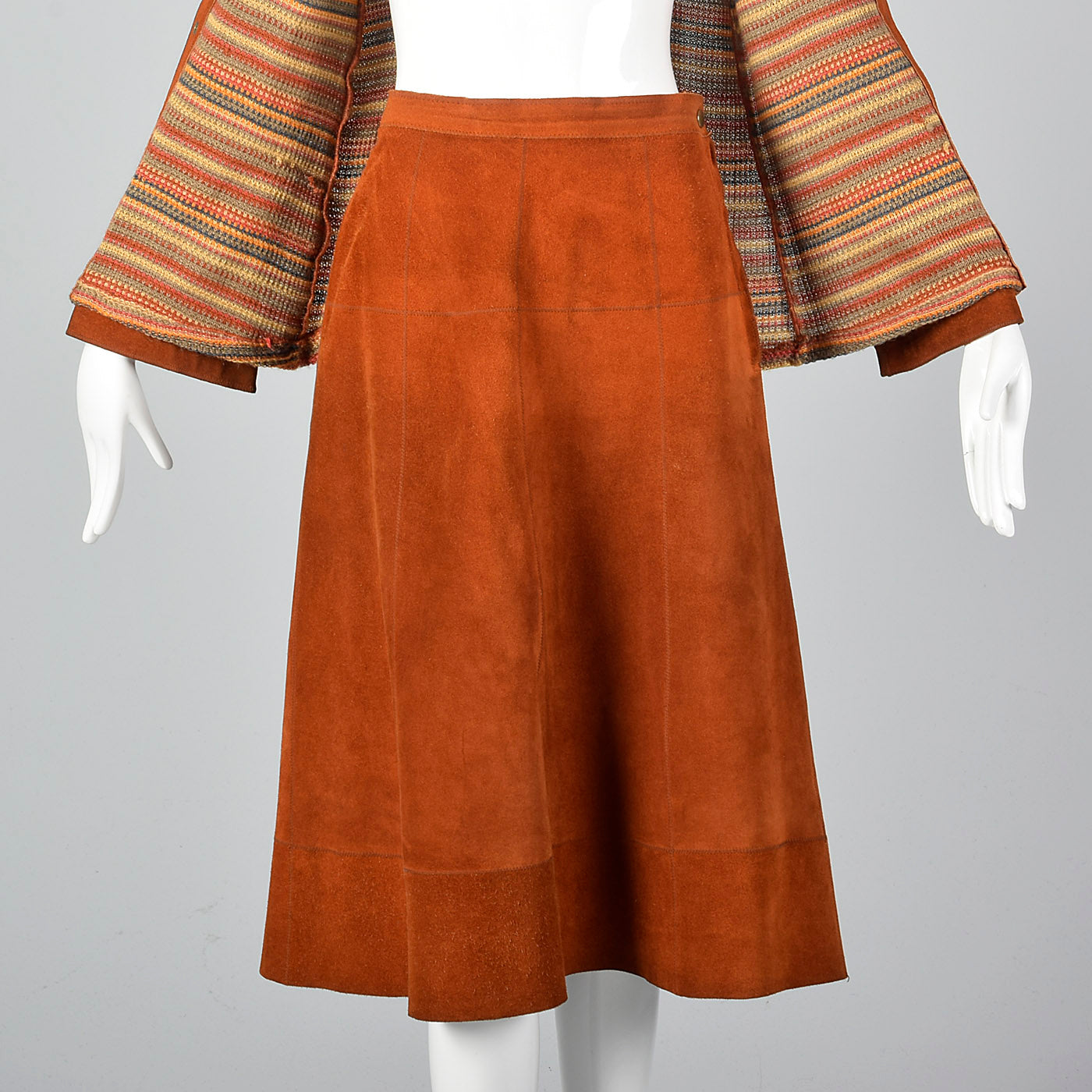 1960s Pierre Cardin Bohemian Separates Leather Skirt & Cardigan Sweater