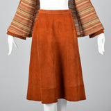 1960s Pierre Cardin Bohemian Separates Leather Skirt & Cardigan Sweater