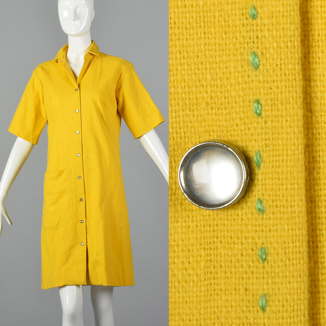 1960s Yellow Dress with Green Topstitch