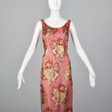 1960s Red and Gold Brocade Evening Dress