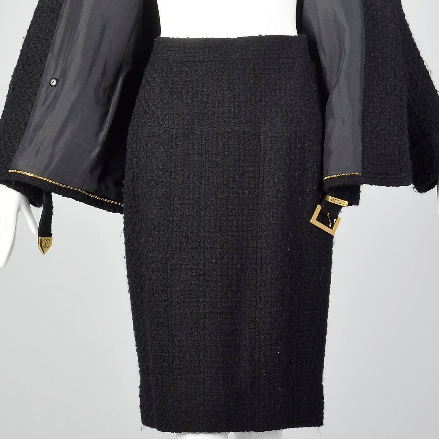 Small Chanel 1980s Black Boucle Skirt Suit