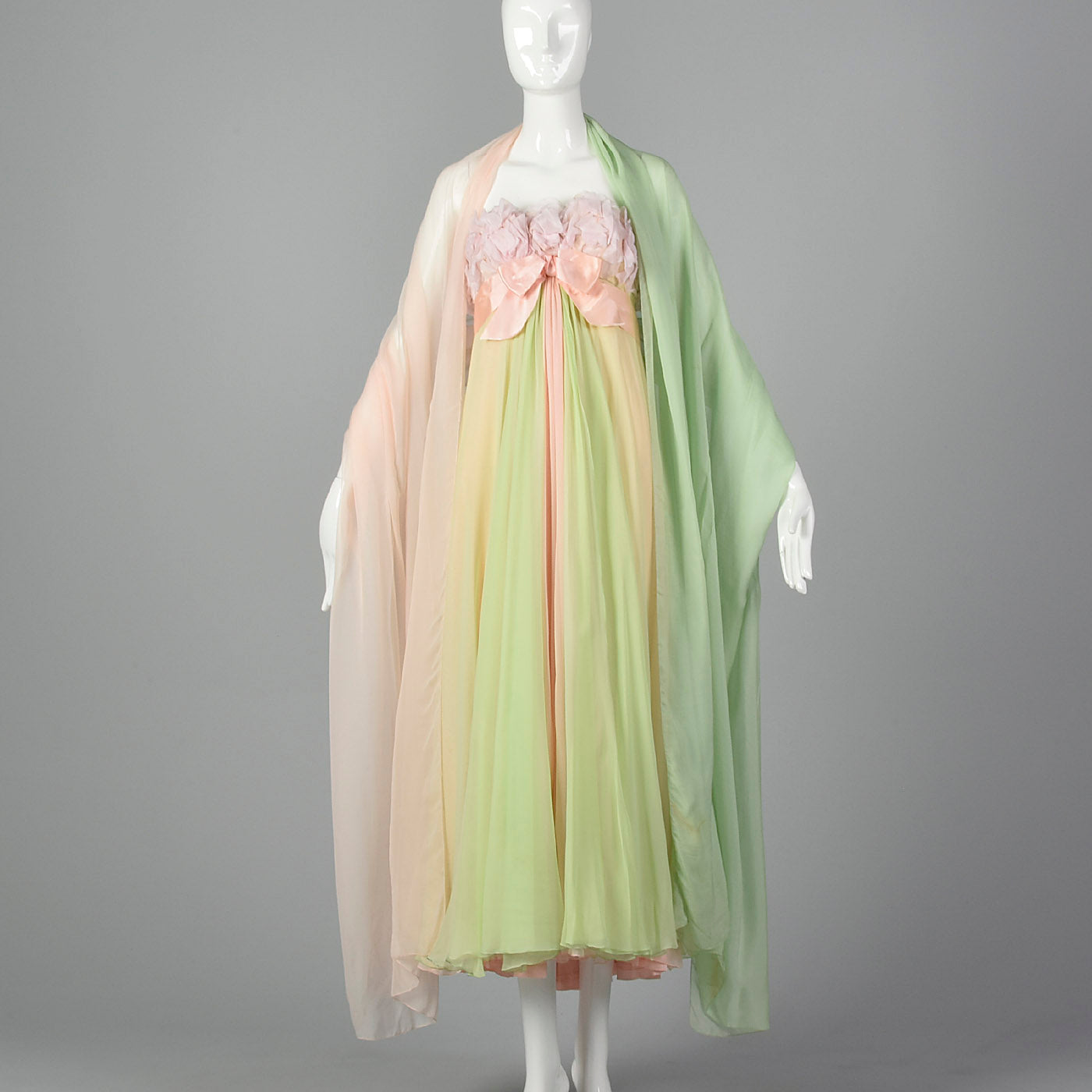 1960s Pastel Chiffon Evening Gown