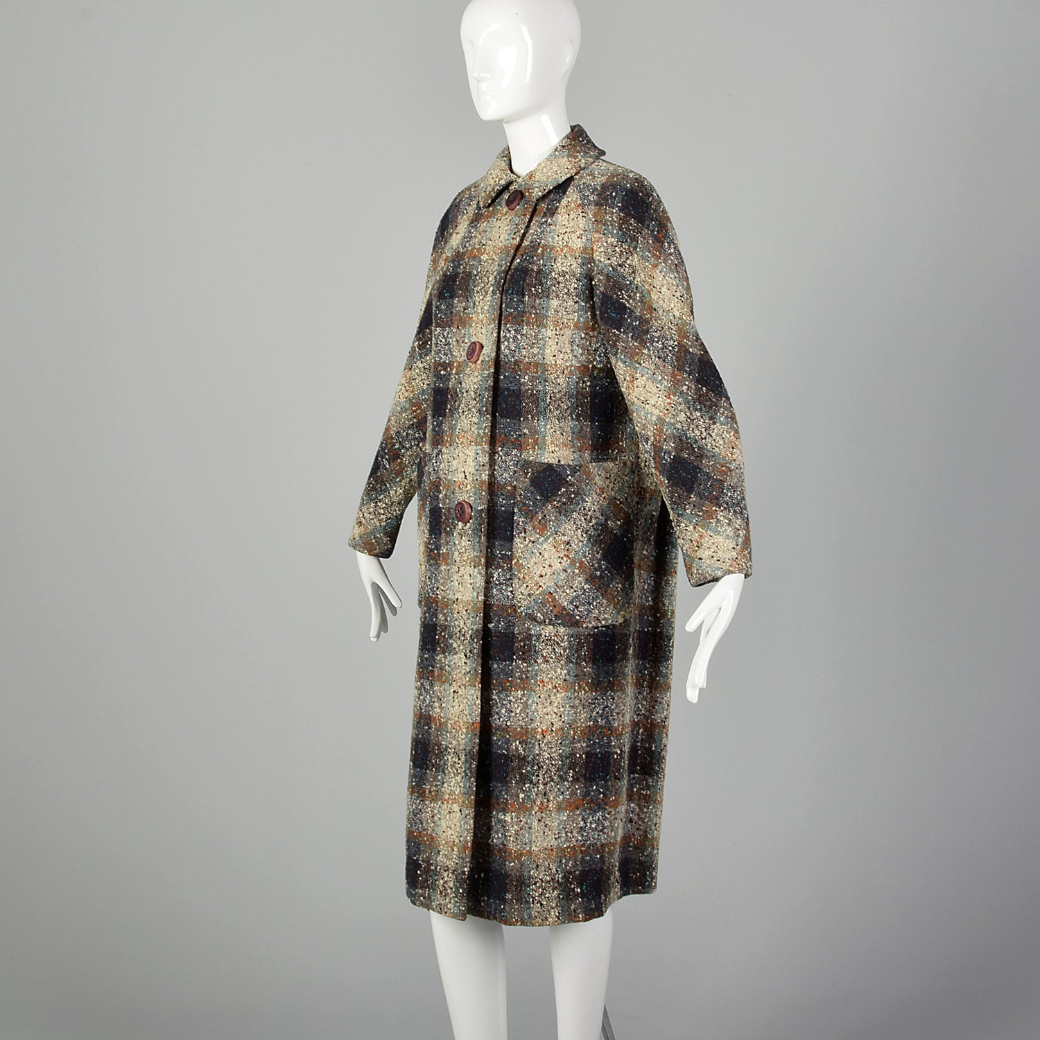 Medium 1950s Gray Plaid Tweed Coat