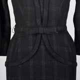 1950s Black Wool Dress with Silver Metallic Plaid