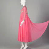 Large 1970s Pink Beaded Formal Dress