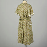 3XL 1950s Day Dress Green Paisley Short Sleeve Volup Cotton Deadstock Zip Front