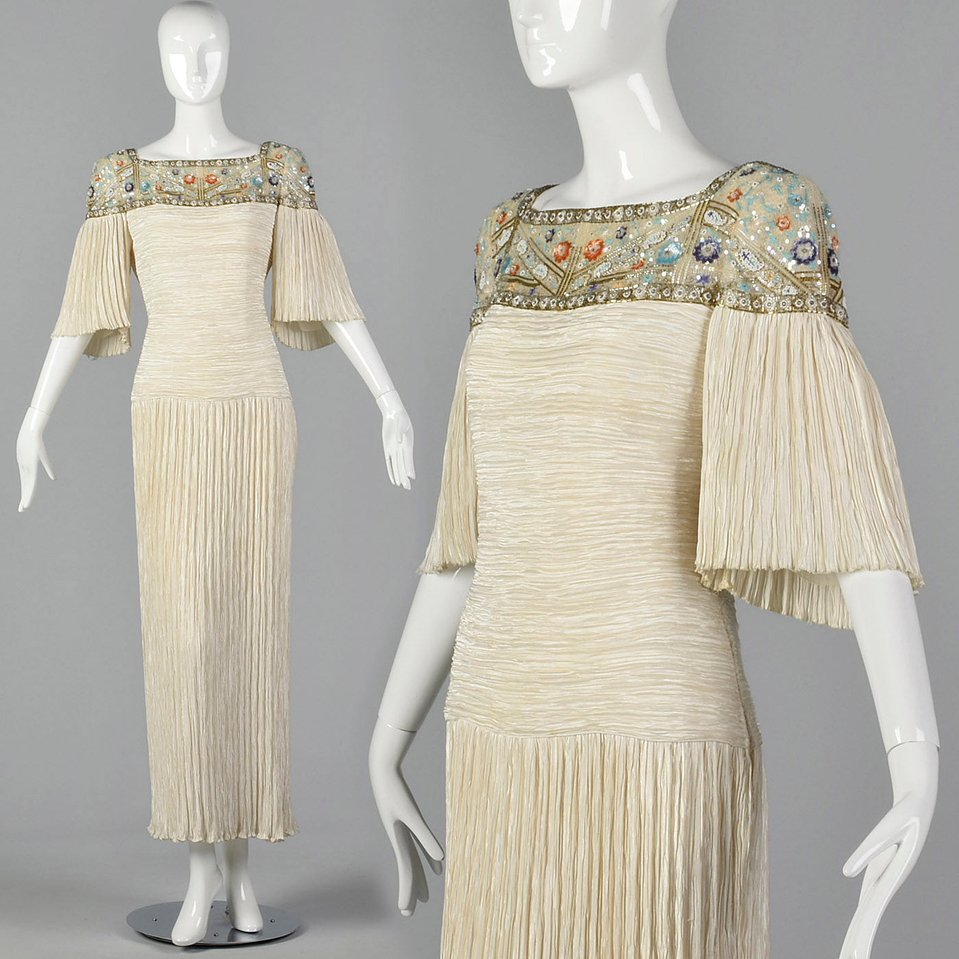 1980s Mary McFadden Dress with Beaded Neckline