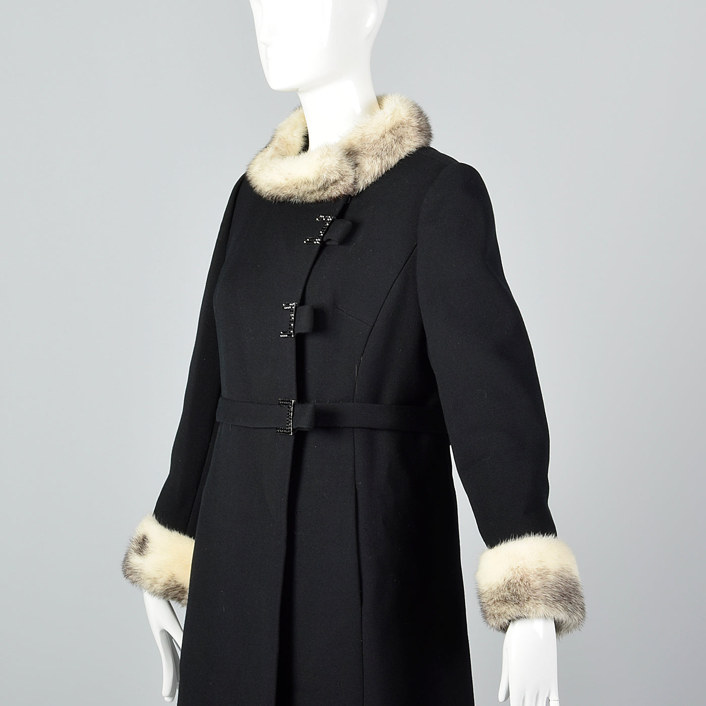 1960s Black Wool Coat with Cross Mink Trim