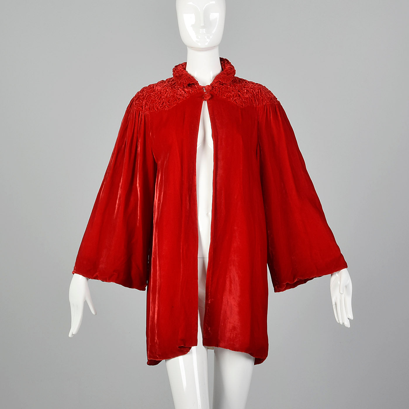 1940s Lightweight Red Velvet Swing Coat