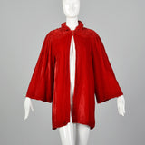 1940s Lightweight Red Velvet Swing Coat