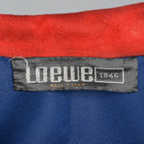 Bright Red Loewe Leather Trench Coat with Navy Blue Waist and Mod Gold Buttons