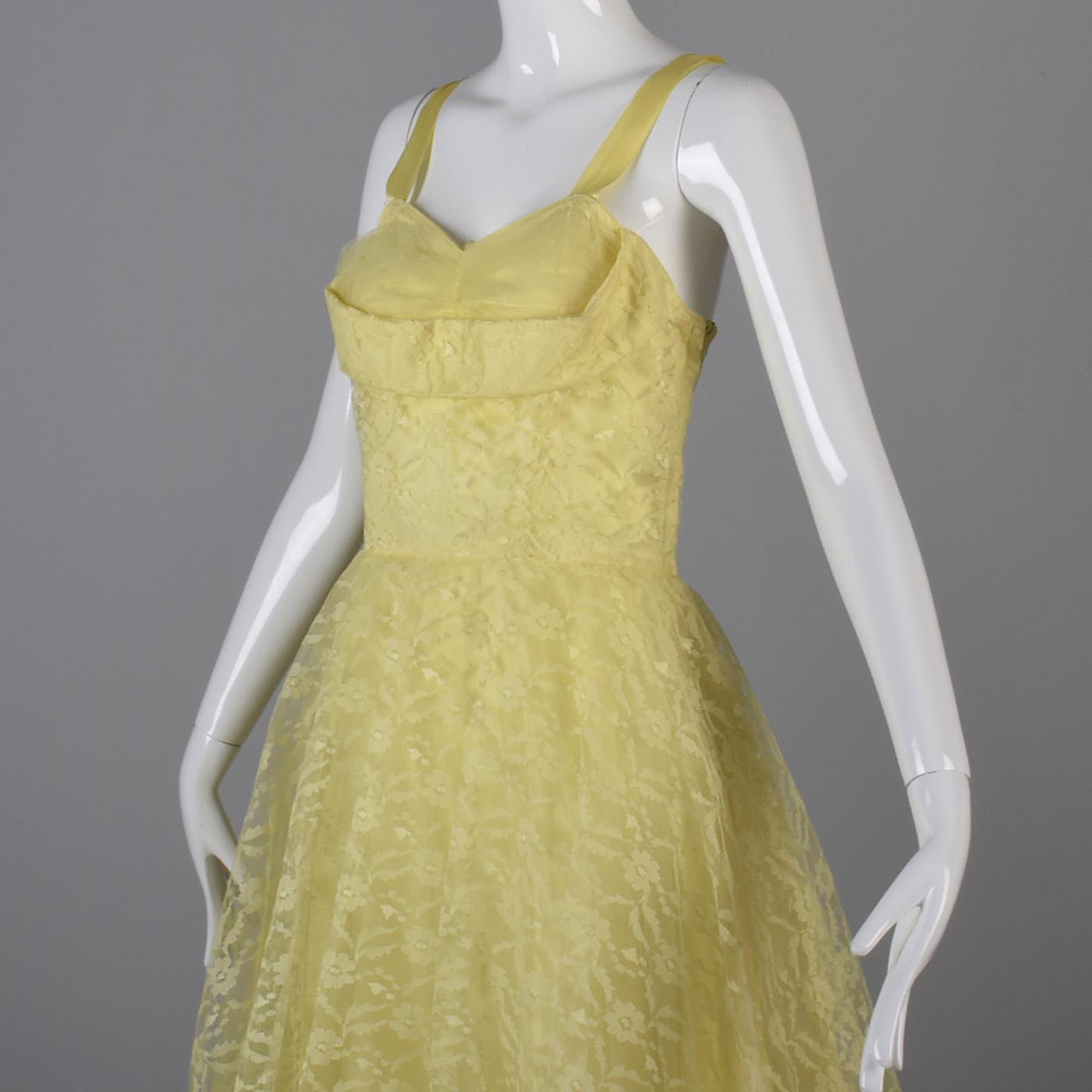 1950s Yellow Lace and Tulle Party Dress