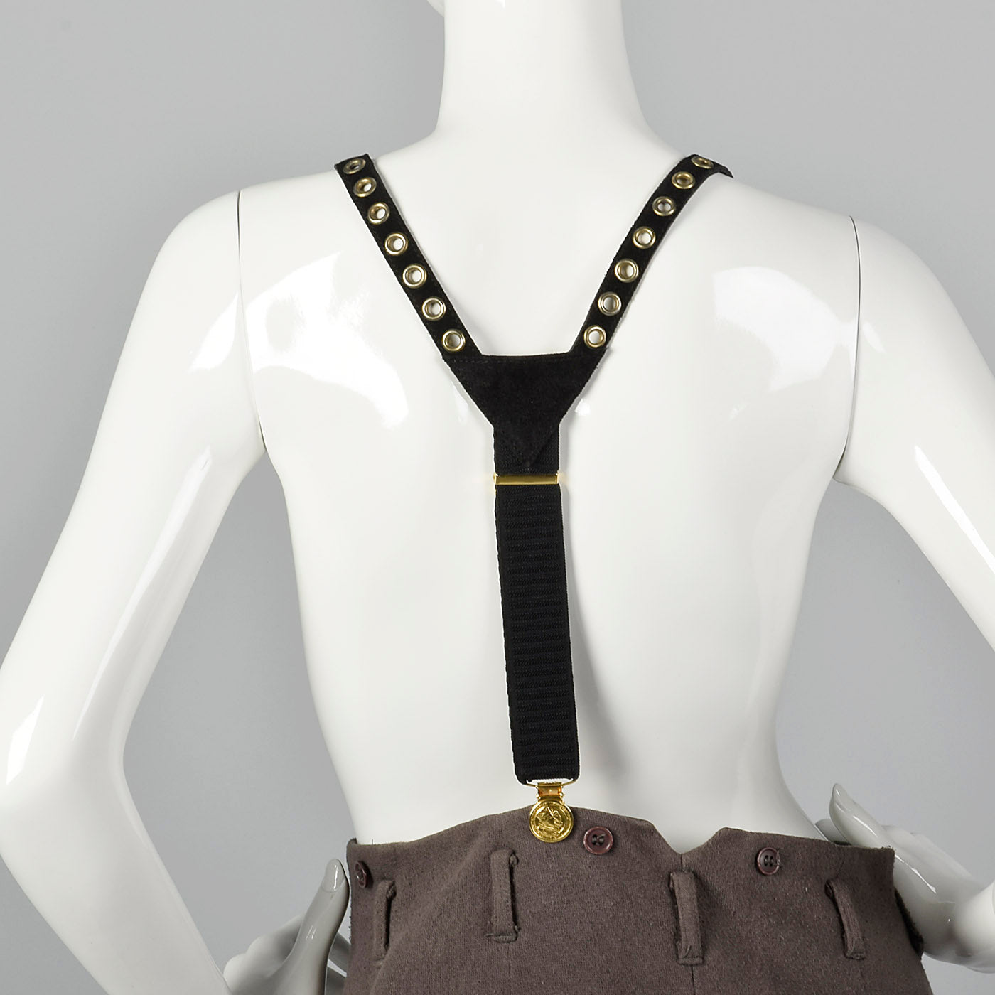 Sonia Rykiel Black Suede Suspenders with Gold Eyelets