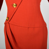 1980s Jaqueline de Ribes Asymmetric Red Wool Dress