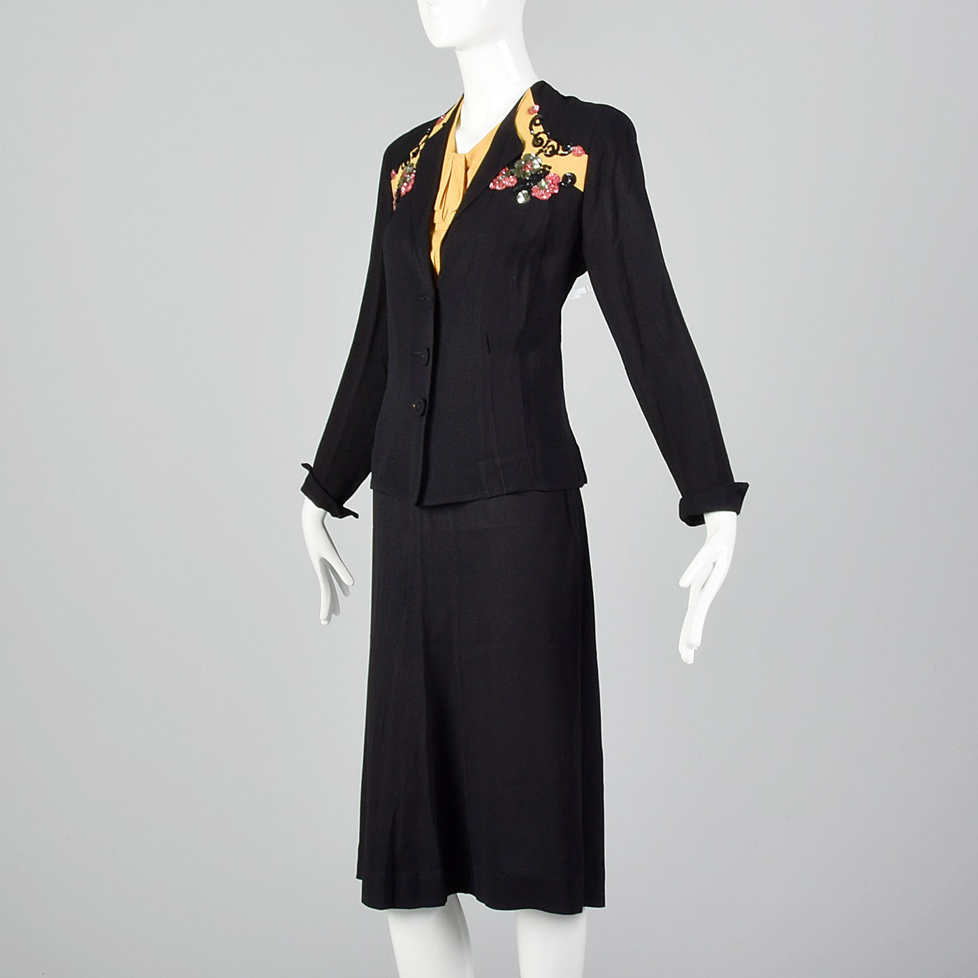 1940s Black Two Piece Set with Sequin Detail