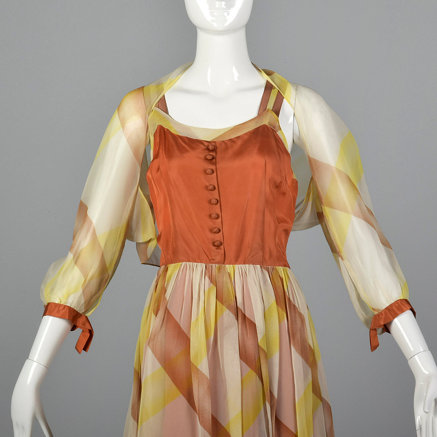 1950s Sleeveless Dress with Beautiful Rust Bodice