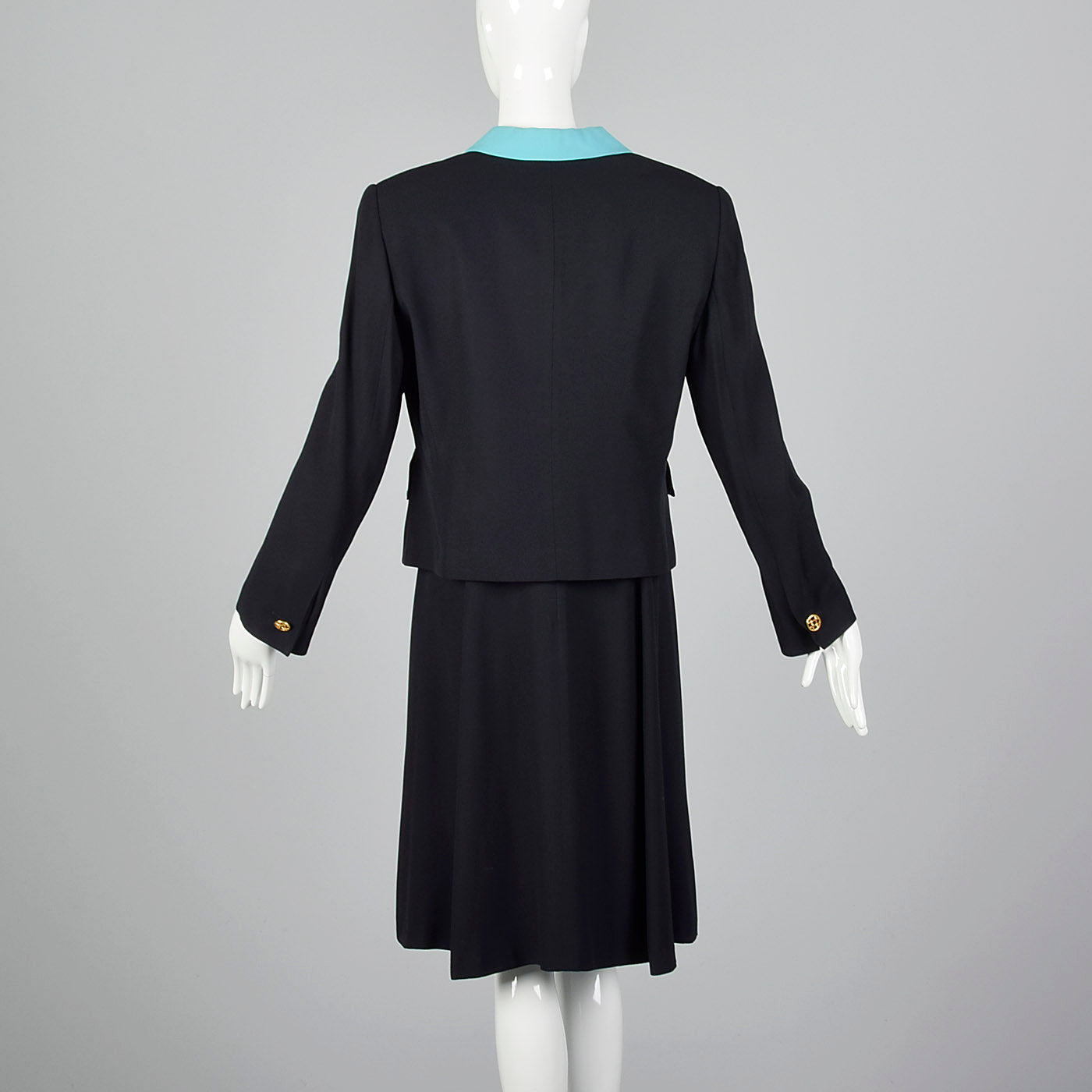 1980s Louis Feraud Navy Dress Set with Aqua Trim