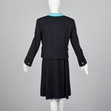 1980s Louis Feraud Navy Dress Set with Aqua Trim