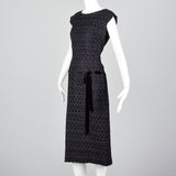 1950s Navy and Black Eyelet Dress with Drop Waist Illusion