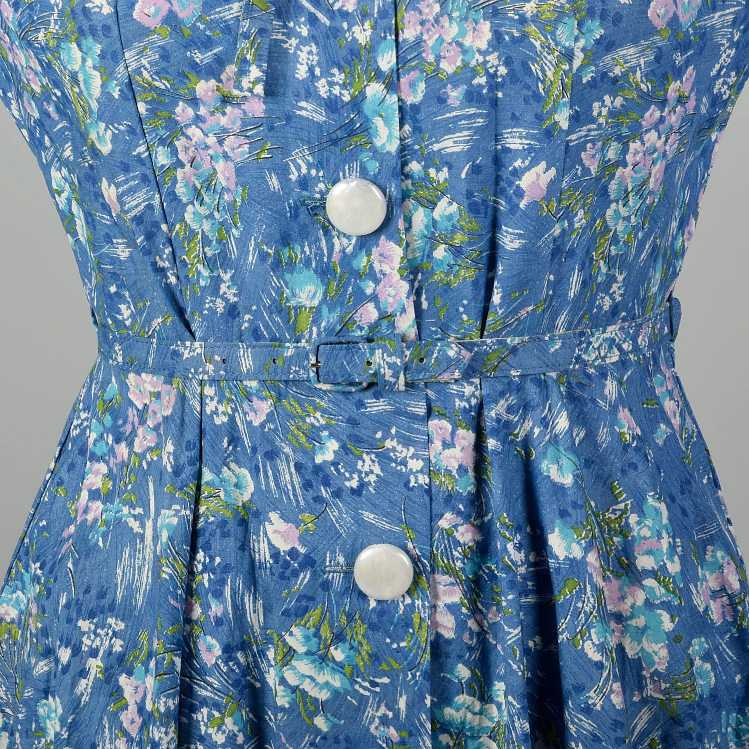 XXL 1940s Blue Cotton Day Dress Floral Deadstock Volup Summer Casual