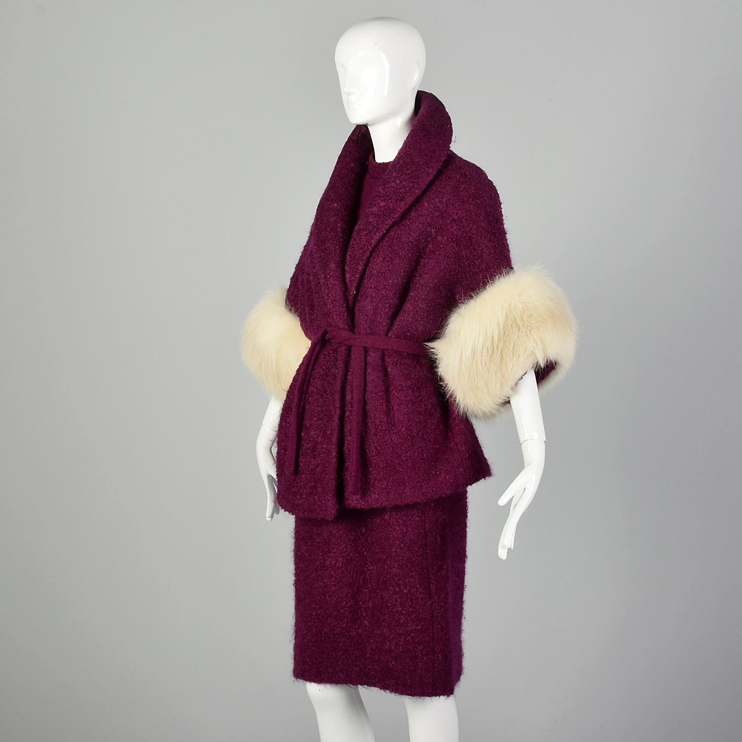 Large 1960s Fuchsia Coat and Dress Set