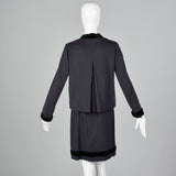 1960s Gray Wool Skirt Suit with Green Velvet Trim