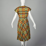 Medium 1950s Orange Plaid Day Dress