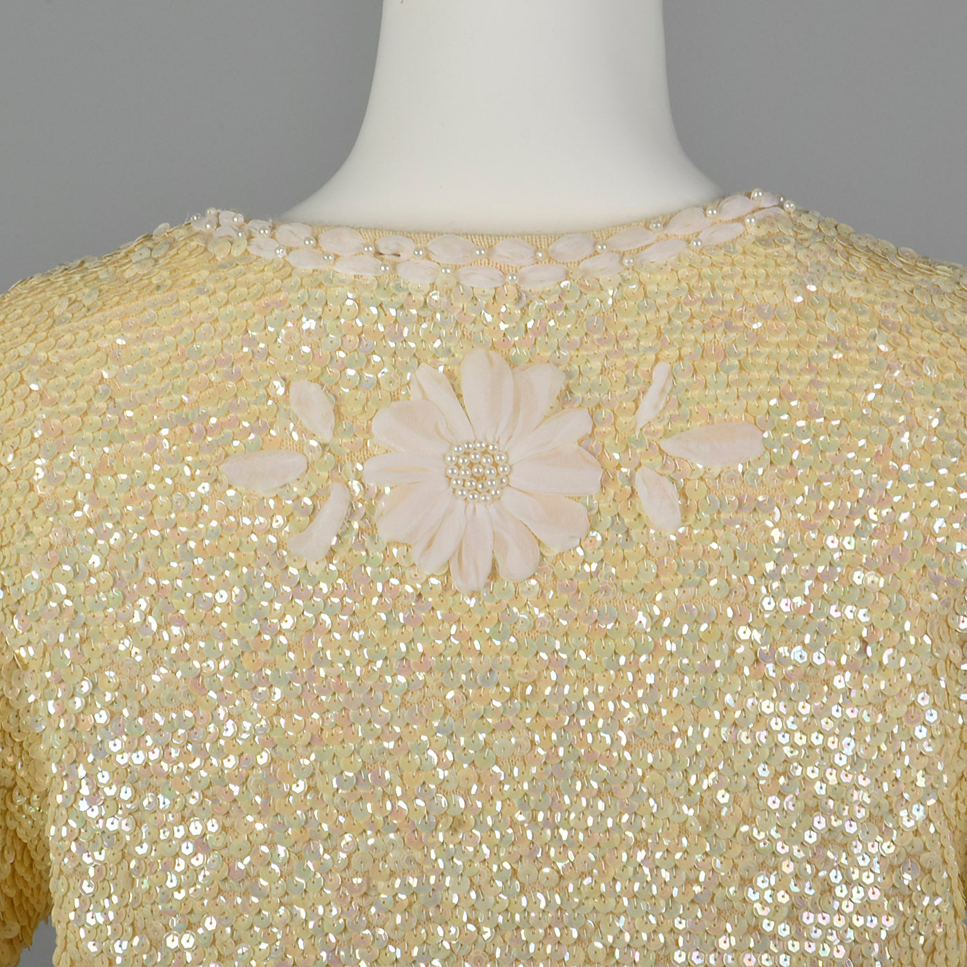 1960s Cardigan with Sequins and Woven Ribbon Design