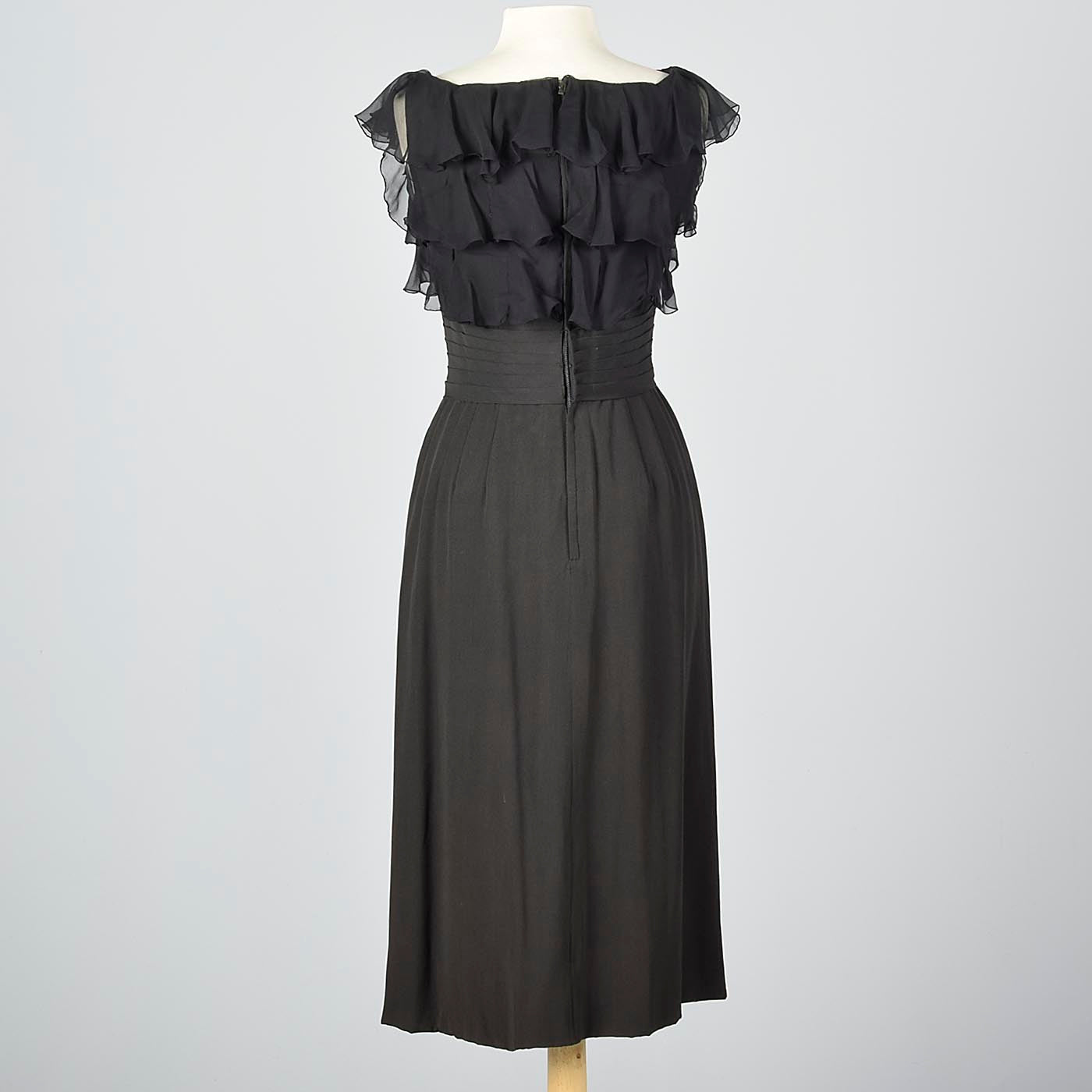 1940s Black Cocktail Dress with Chiffon Bust