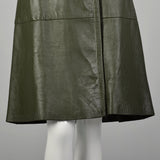 Small 1970s Green Leather Boho Trench Coat Topstitch