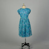 XL 1950s Dress Blue Short Sleeve Floral Volup Cocktail Party