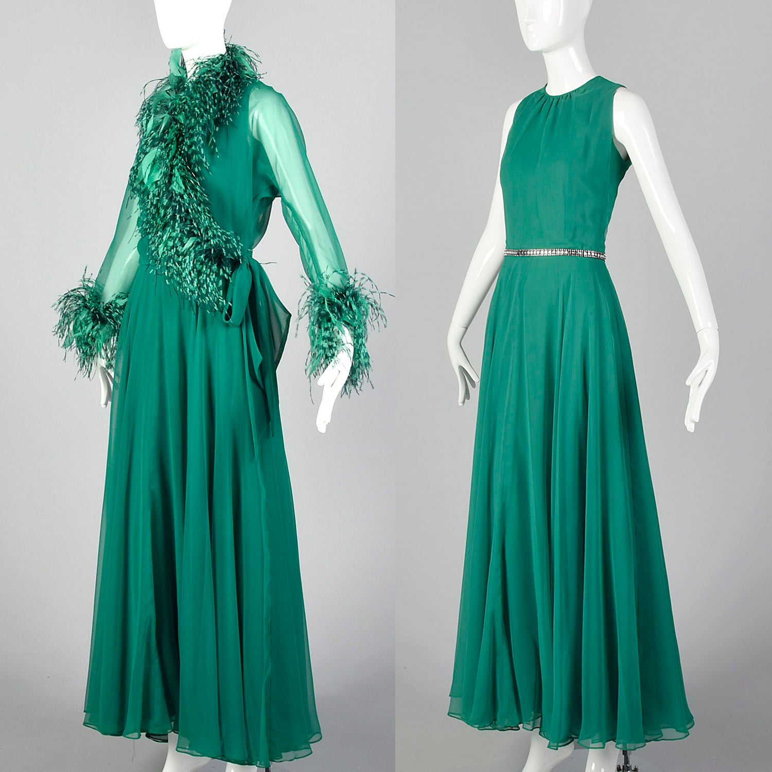 Medium Adele Simpson Elizabeth Arden 1970s Feather Gown and Jacket